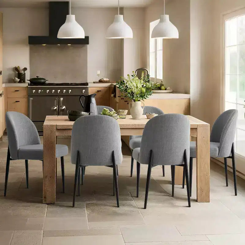 Sedie da pranzo imbottite con tessuto misto lino e gambe in metallo, sedie laterali moderne senza braccioli per sala da pranzo