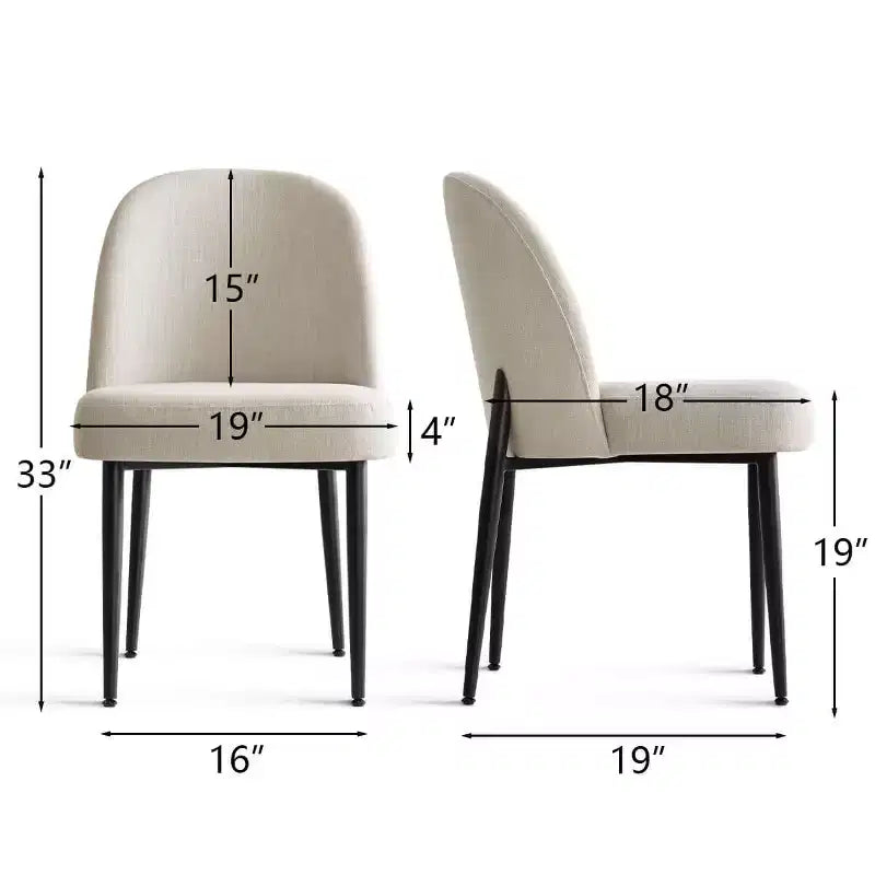 Sedie da pranzo imbottite con tessuto misto lino e gambe in metallo, sedie laterali moderne senza braccioli per sala da pranzo