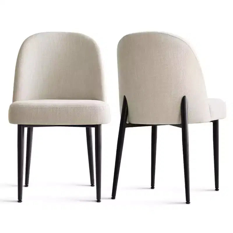 Sedie da pranzo imbottite con tessuto misto lino e gambe in metallo, sedie laterali moderne senza braccioli per sala da pranzo