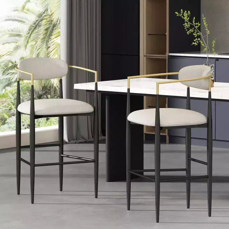 Zeus & Ruta Upholstered Back Counter Height Bar Stools Set of 2 with Iron Legs