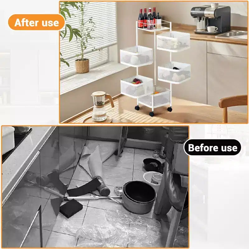 Carrello portaoggetti girevole da cucina a 5 ripiani, carrello da cucina in rete metallica con coperchio superiore, carrello portaoggetti su ruote per frutta, verdura e generi alimentari