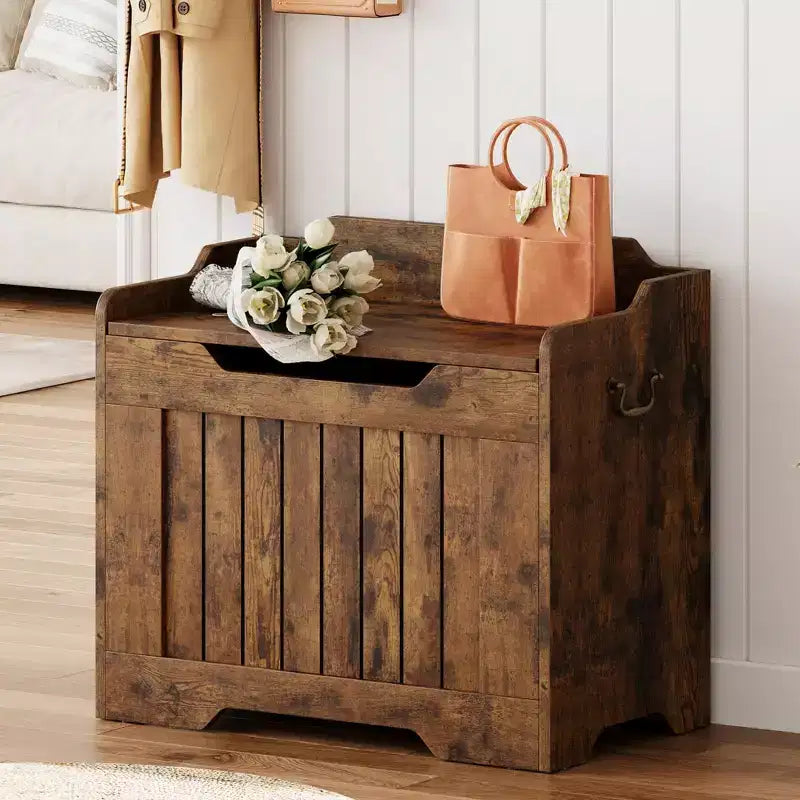 Contenitore portaoggetti, Panca portaoggetti in legno con cerniera di sicurezza, Cassapanca con coperchio apribile, Supporta 159 kg, per ingresso, soggiorno, camera da letto