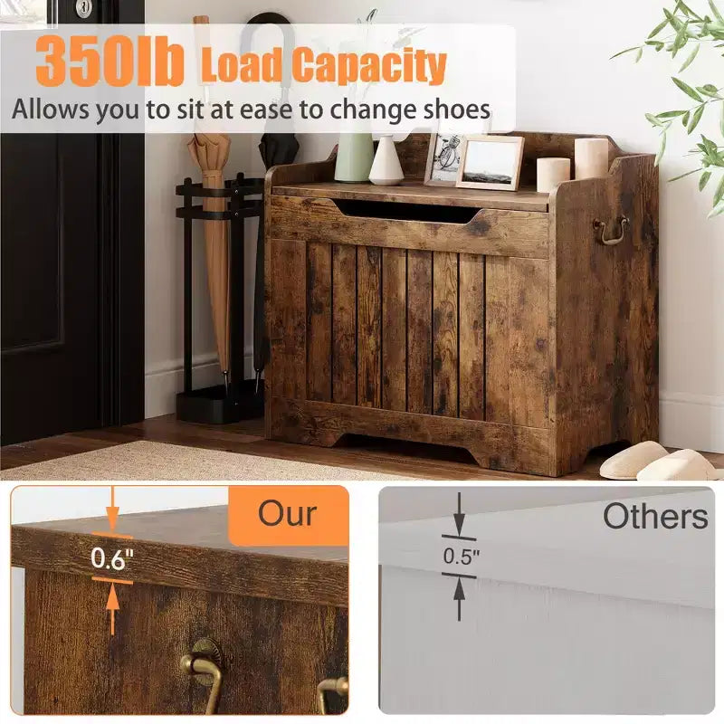 Contenitore portaoggetti, Panca portaoggetti in legno con cerniera di sicurezza, Cassapanca con coperchio apribile, Supporta 159 kg, per ingresso, soggiorno, camera da letto