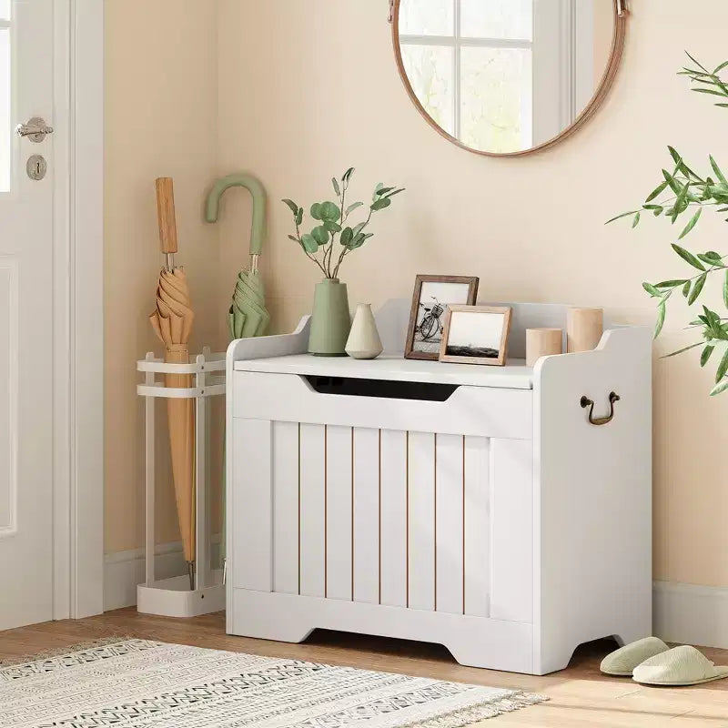 Contenitore portaoggetti, Panca portaoggetti in legno con cerniera di sicurezza, Cassapanca con coperchio apribile, Supporta 159 kg, per ingresso, soggiorno, camera da letto