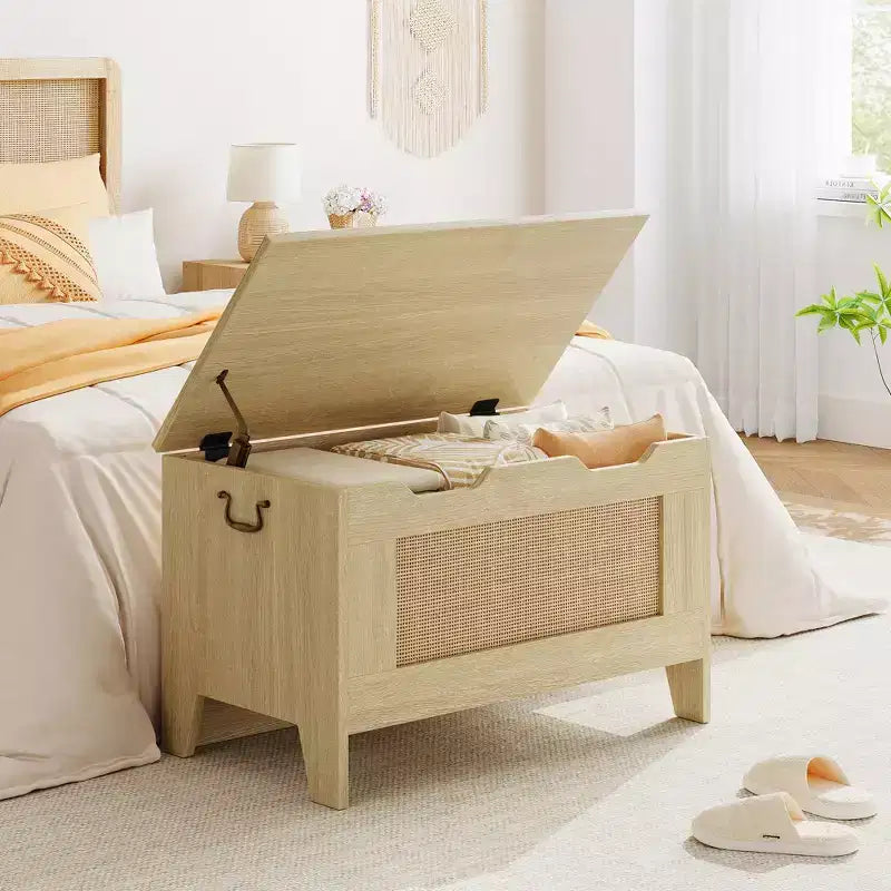 Contenitore portaoggetti, Panca portaoggetti in legno con cerniera di sicurezza, Cassapanca con coperchio apribile, Supporta 159 kg, per ingresso, soggiorno, camera da letto