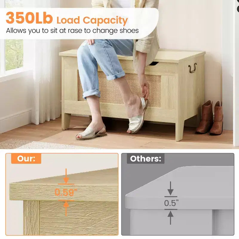 Contenitore portaoggetti, Panca portaoggetti in legno con cerniera di sicurezza, Cassapanca con coperchio apribile, Supporta 159 kg, per ingresso, soggiorno, camera da letto