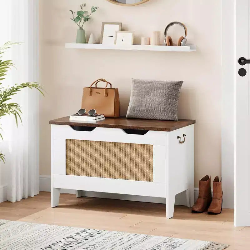 Contenitore portaoggetti, Panca portaoggetti in legno con cerniera di sicurezza, Cassapanca con coperchio apribile, Supporta 159 kg, per ingresso, soggiorno, camera da letto