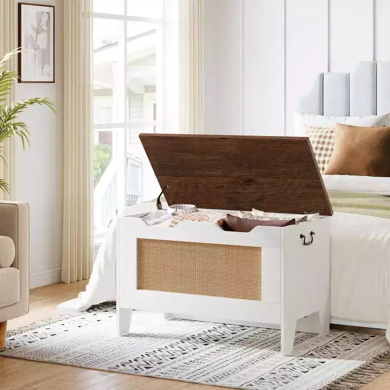 Contenitore portaoggetti, Panca portaoggetti in legno con cerniera di sicurezza, Cassapanca con coperchio apribile, Supporta 159 kg, per ingresso, soggiorno, camera da letto