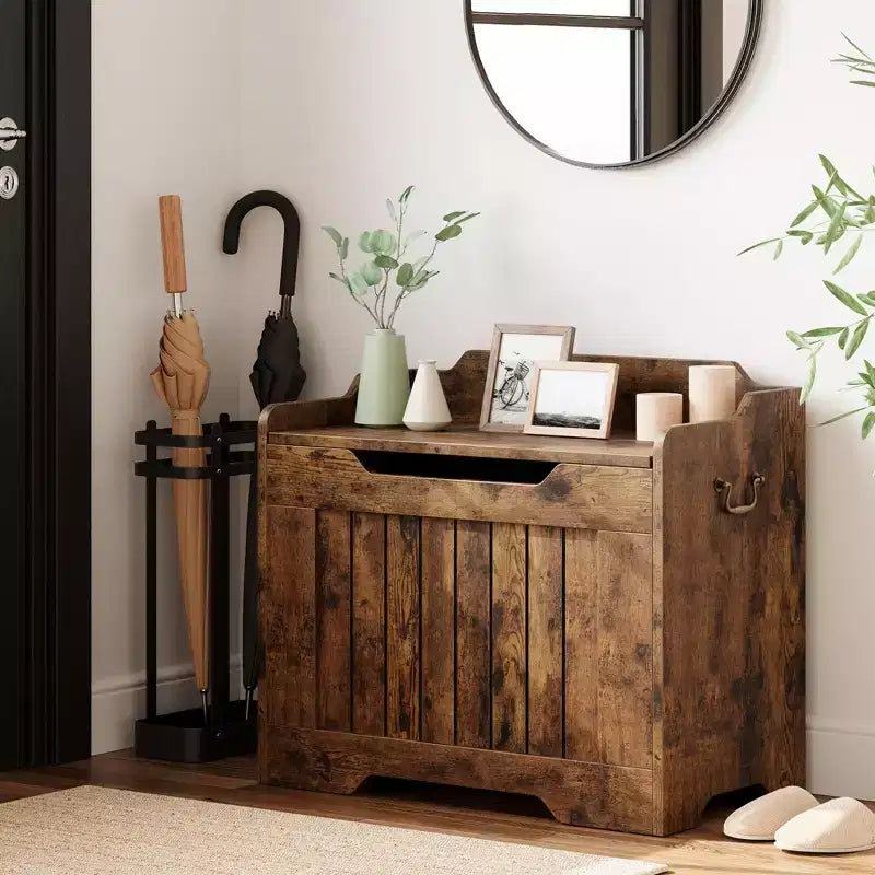 Contenitore portaoggetti, Panca portaoggetti in legno con cerniera di sicurezza, Cassapanca con coperchio apribile, Supporta 159 kg, per ingresso, soggiorno, camera da letto