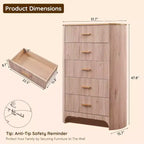 Cassettiera alta a 5 cassetti per camera da letto, cassetti alti 121 cm con maniglie dorate, profilo curvo, cassettiere organizer in legno per soggiorno