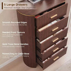 Cassettiera alta a 5 cassetti per camera da letto, cassetti alti 121 cm con maniglie dorate, profilo curvo, cassettiere organizer in legno per soggiorno