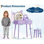 Toeletta per Bambini con Specchio Illuminato e Sgabello, Set Toeletta a Forma di Orso con 2 Cassetti, Tavolino da Trucco per Bambina, Set da Trucco per Giochi di Imitazione