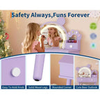 Toeletta per Bambini con Specchio Illuminato e Sgabello, Set Toeletta a Forma di Orso con 2 Cassetti, Tavolino da Trucco per Bambina, Set da Trucco per Giochi di Imitazione