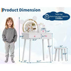 Toeletta per Bambini con Specchio Illuminato e Sgabello, Set Toeletta a Forma di Orso con 2 Cassetti, Tavolino da Trucco per Bambina, Set da Trucco per Giochi di Imitazione