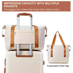 Set Valigie 3 Pezzi - Valigie Rigide Bianche e Marroni (Trolley 20 pollici + Borsone, Ruote Girevoli & Lucchetto TSA, Approvato per Viaggi in Aereo per Donne)
