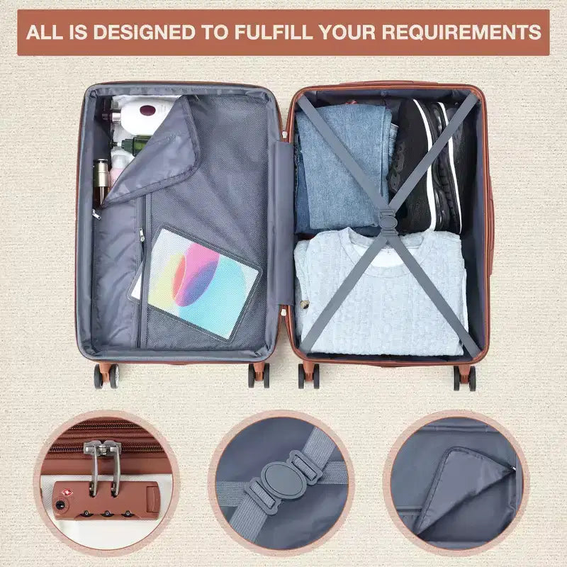 Set Valigie 3 Pezzi - Valigie Rigide Bianche e Marroni (Trolley 20 pollici + Borsone, Ruote Girevoli & Lucchetto TSA, Approvato per Viaggi in Aereo per Donne)