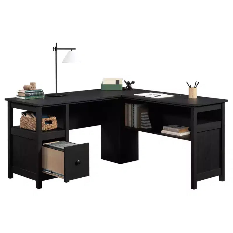 GDFStudio Mathena L-Shaped Corner Computer Desk with File Storage and Open Shelf