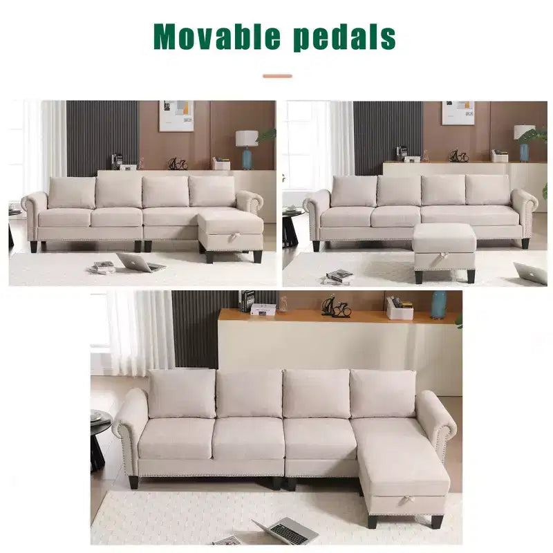 Divano in velluto a L a 4 posti moderno