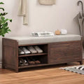 Whisen Shoe Bench with Storage and Cushion, Distressed Shutter Storage Bench