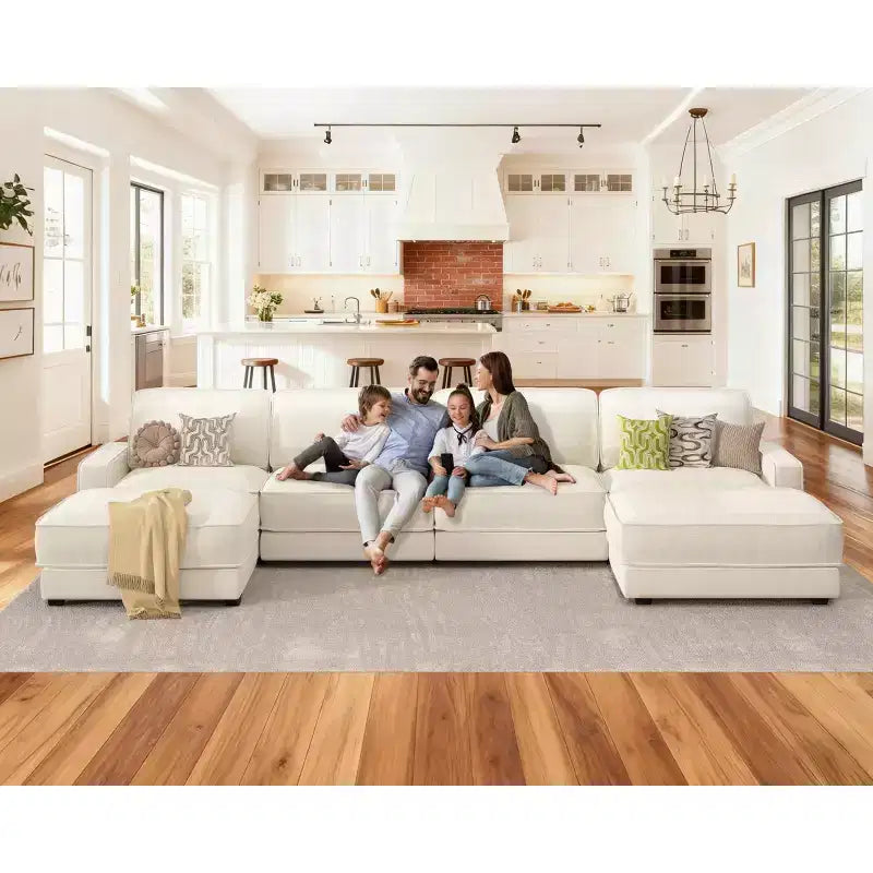 Dyonery Oversized 160 Modular Sectional Sofa, Comfy 6-Seat U-Shaped Cloud Couch Set with 2 Pillows & 2 Movable Ottomans, Chenille