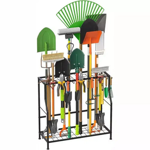 29 in Garden Tool Organizer, 2 Tier Yard Tool Storage Rack,Steel Yard Tool Racks To Store Long Handled Tools,Garage Tool Stand,Tool Holder