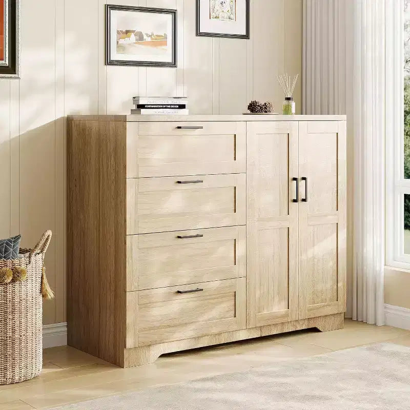 Armadio guardaroba con 4 cassetti e asta appendiabiti, mobile armadio da 110 cm con ante doppie per l'organizzazione dei vestiti in camera da letto