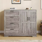 Wardrobe Closet with 4 Drawers and Hanging Rod, 43.3 Armoire storage Cabinet with Double Doors for Bedroom Clothes Organization