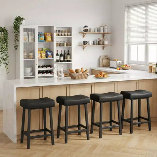 Bar Stools Set of 4, 24 Counter Height Backless Barstools with Curved Surface, Ergonomic Saddle Seat, for Kitchen Island, Home Bar