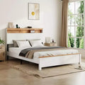 GDFStudio Miri Traditional Wooden Platform Bed with Storage Headboard and LED Light