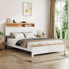 GDFStudio Miri Traditional Wooden Platform Bed with Storage Headboard and LED Light